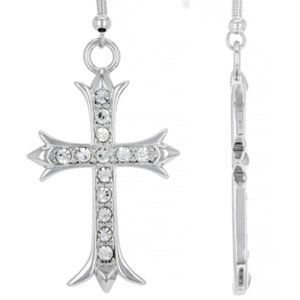 OFF PARK COLLECTION, SILVER TONE WHITE CRYSTAL DANGLE CROSS EARRINGS